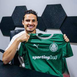 Leilão - Camisa Palmeiras I 2026 Autografada por Raphael Veiga 