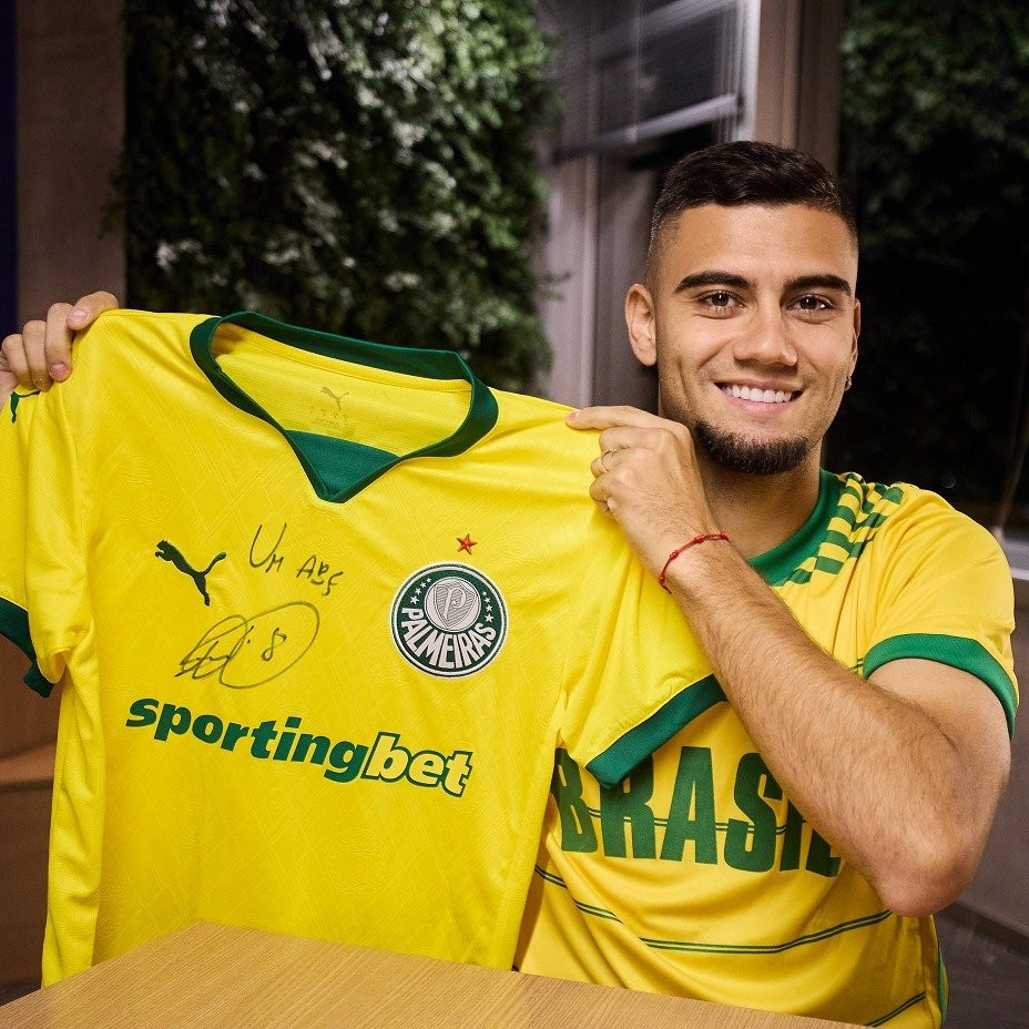 Camisa Palmeiras III 2025/26 autografada Andreas Pereira com dedicatória | Pré-venda