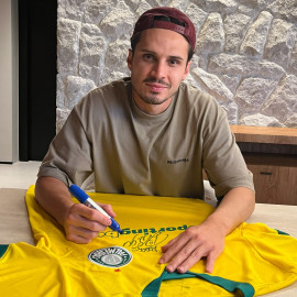 Pré-venda Camisa Palmeiras III 2025 Feminina autografada pelo R.Veiga com dedicatória em seu nome + foto