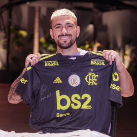 Manto Flamengo 3 2019 Patrocínio - Arrascaeta - Autografado