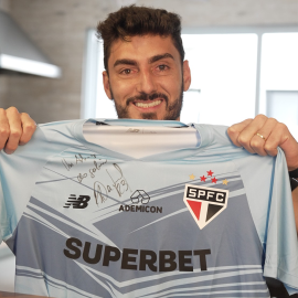 Pré-venda Camisa São Paulo Goleiro azul autografada pelo Rafael - dedicatória + vídeo mensagem