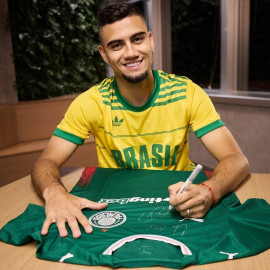 Camisa Palmeiras I Fem. 2026 autografada Andreas Pereira com dedicatória | Pré-venda