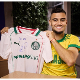 Camisa Palmeiras II 2026 Fem. autografada Andreas Pereira com dedicatória | Pré-venda