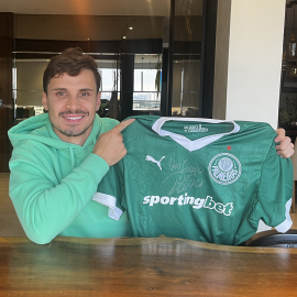 Pré-venda Camisa Palmeiras 2025 autografada pelo R.Veiga com dedicatória em seu nome + foto 