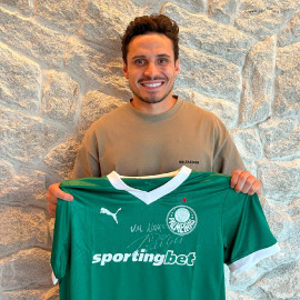 Pré-venda Camisa Palmeiras I 2025 Feminina autografada pelo R.Veiga com dedicatória em seu nome + foto