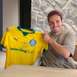 Pré-venda Camisa Palmeiras lll 2025 autografada pelo R.Veiga com dedicatória em seu nome + foto